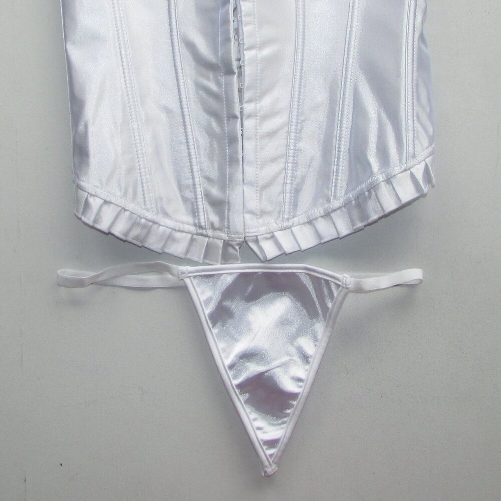 White Satin Ruffled Corset Set - NEW - Picture 7 of 14